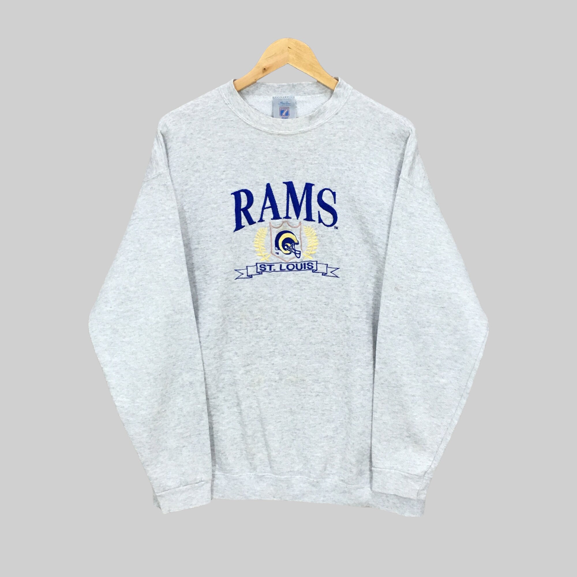 Logo 7 Rams St Louis Sweatshirt, Nfl Gray Pullover, Embroidered Script