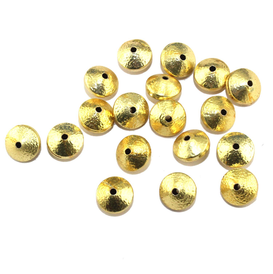 9mm Cap Flat Round Gold Plated Beads, Solid Brass Shape, Beads Jewelry Supplies, Finding Matte 25 Piece Lot