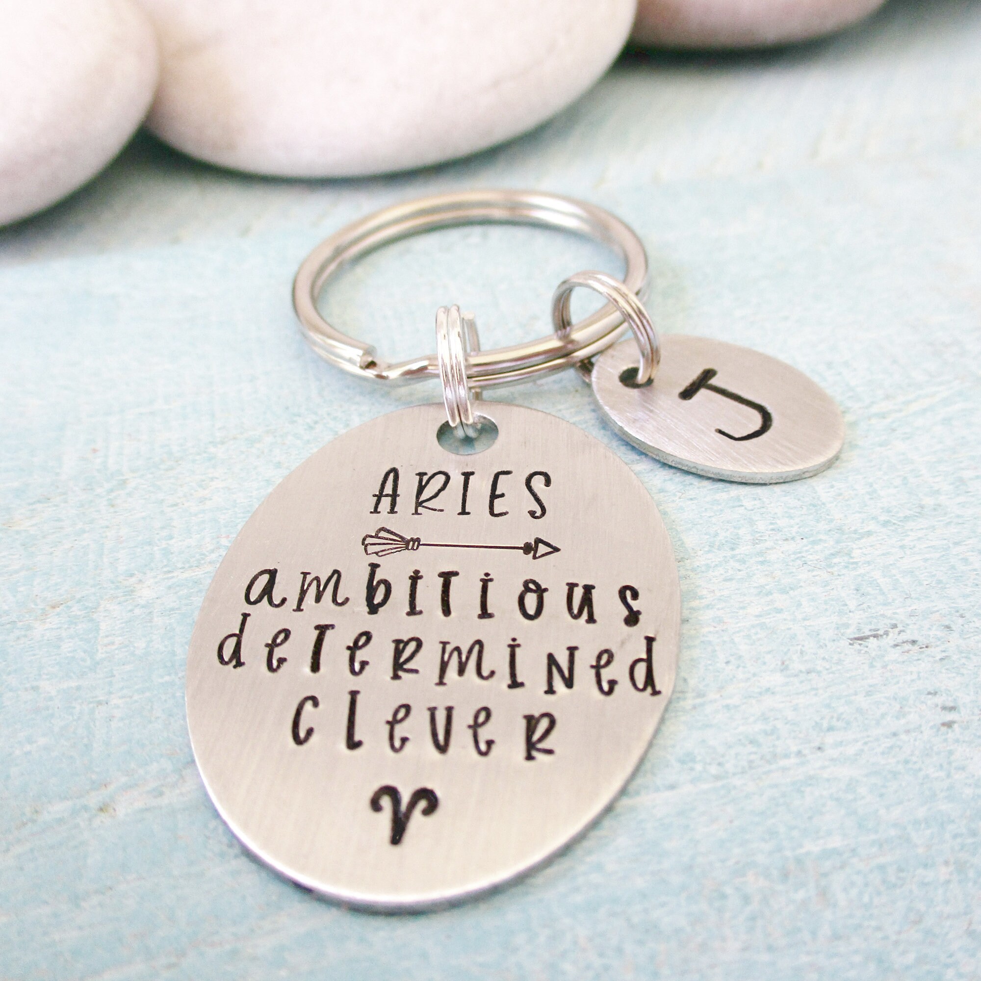 Personalized Aries Key Chain, Symbol Keychain, Gift, Traits, Ram, Zodiac Optional Initial Disc