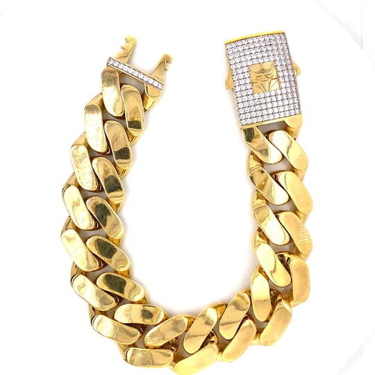 10K Yellow Gold Hollow Monaco Link Bracelet 40.5 Grams 8Inches 18mm