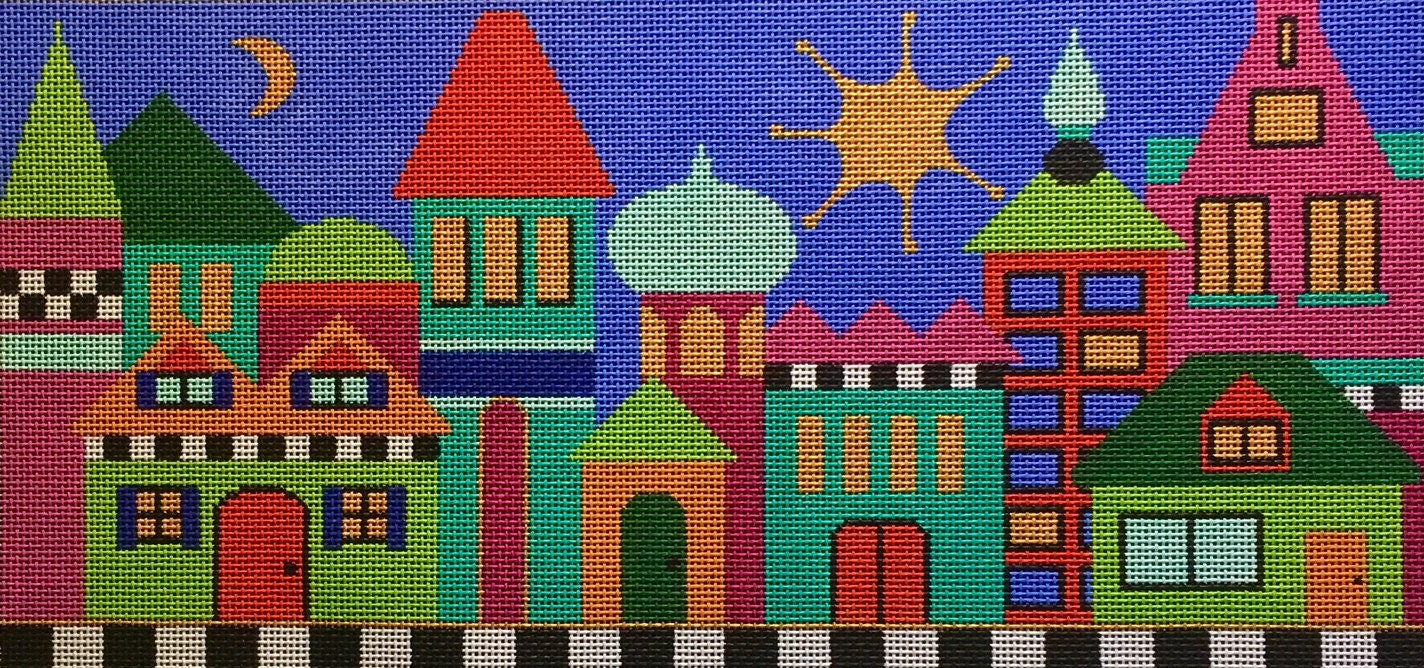 Needlepoint Handpainted Amanda Lawford Large Buildings 16x8 -Free Us Shipping