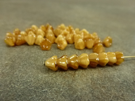 50Pc Caramel Blend, Baby Bell Flower Beads, 6x4mm Czech Glass