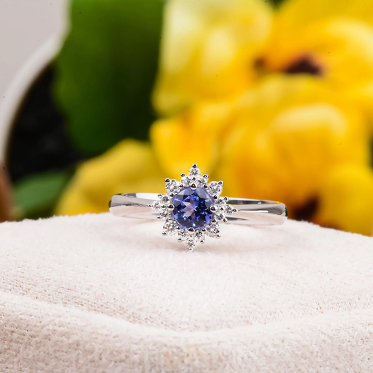 Blue Tanzanite Engagement Ring, Natural Wedding 14K Solid Gold, Gift For Women Christmas Diamond Jewelry
