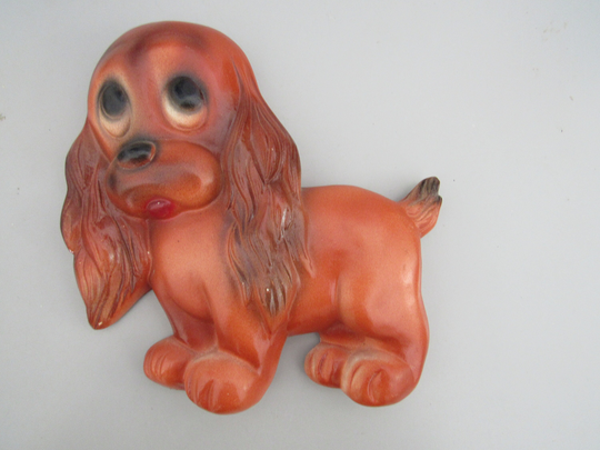 Vintage Chalkware Cocker Spaniel Dog Plaque Wall Hanging Free Shipping