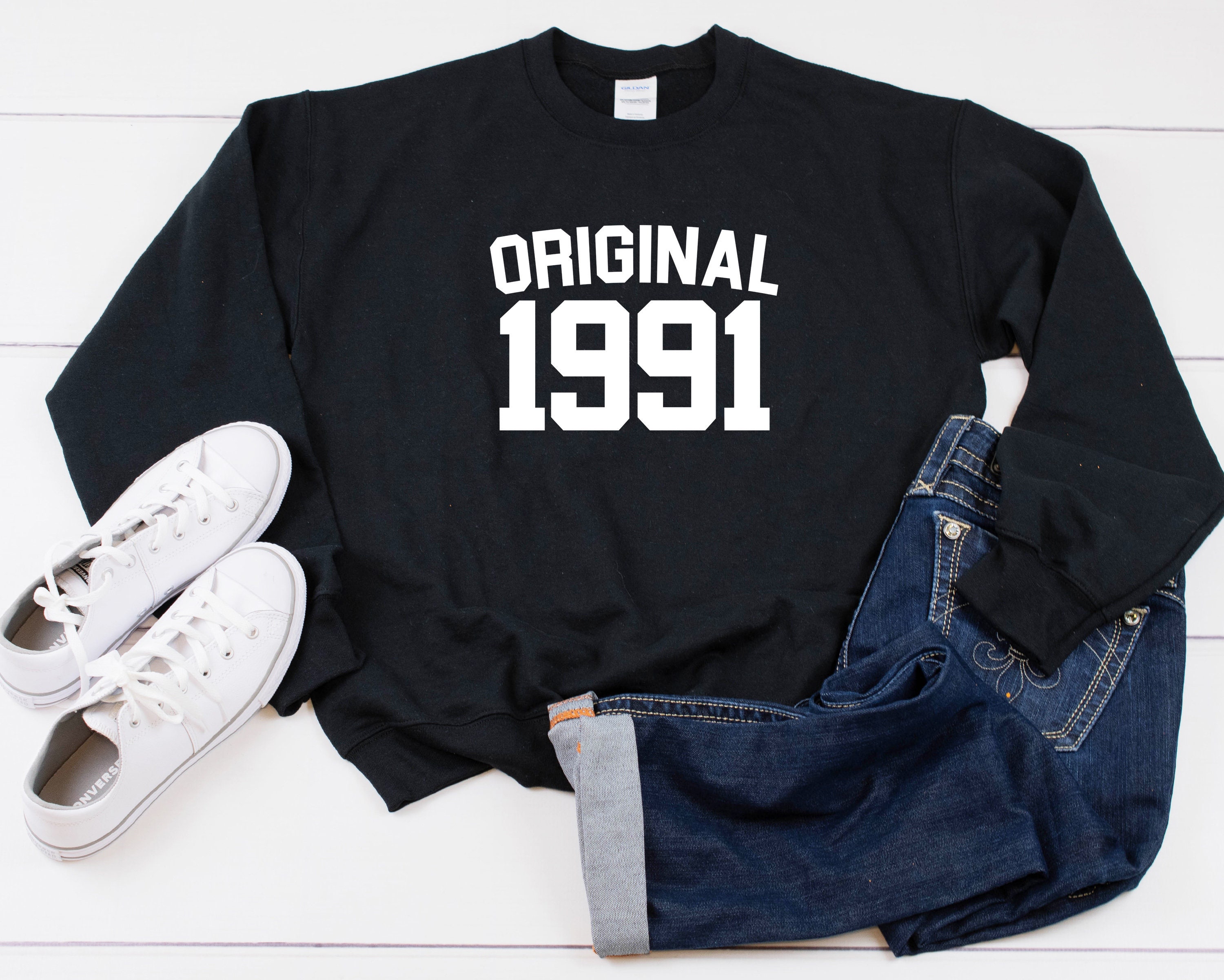 30Th Birthday Heavy Blend Crewneck Sweater, Original 1991 Thirty B-Day Party Sweater