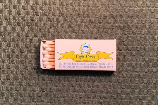 Vintage Matchbook, Capn Cotys, Seafood, Restaurant, Daytona, Ormond Beach, Florida, Matchbox, with Wooden Matches, Free Ship in Usa