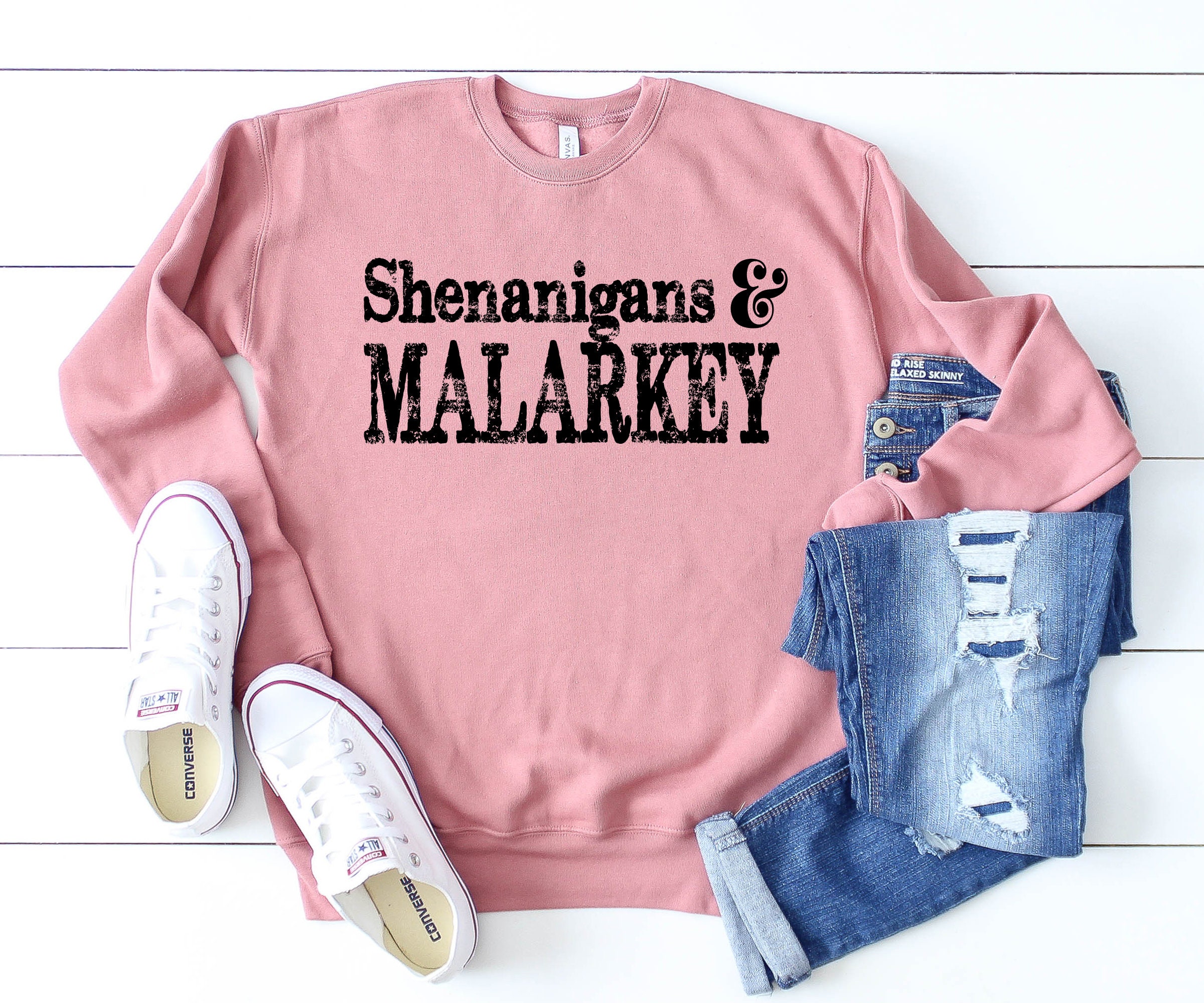 st Patricks Day Sweatshirt Womens Pattys Sweater Shenanigans & Malarkey