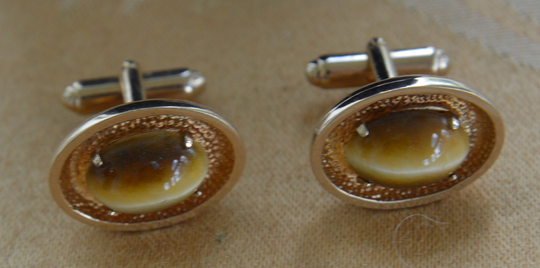 Tiger's Eye, Gold Tone Cuff Links, Vintage, "Anson" | Ap3