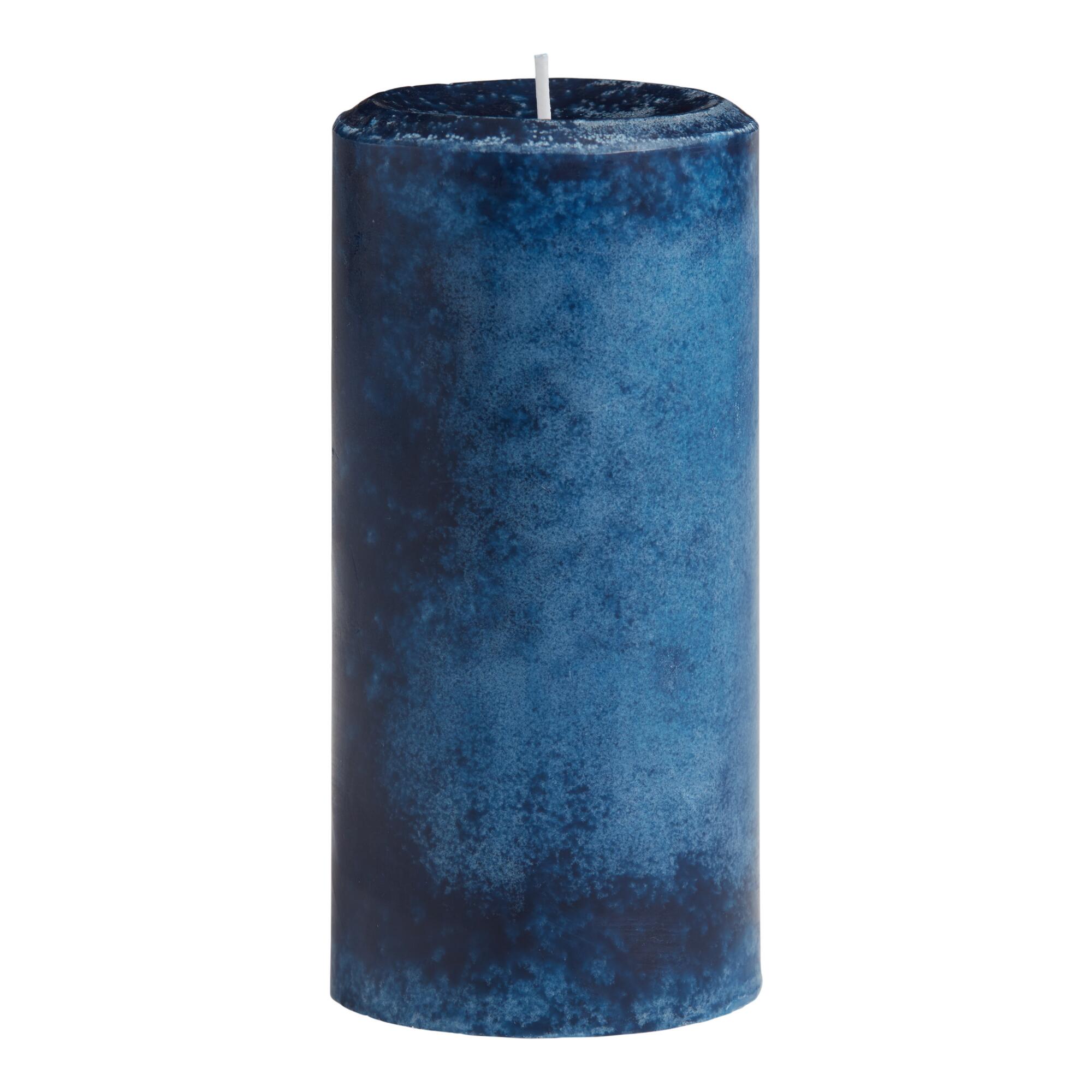 3x6 Golden Sands Mottled Pillar Scented Candle: Blue - Scented Wax by World Market