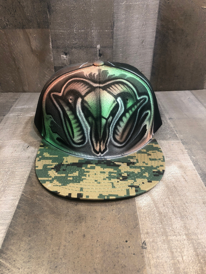 Airbrushed Ram Camo Army Snapback Military Hat Hand Painted Airbrush