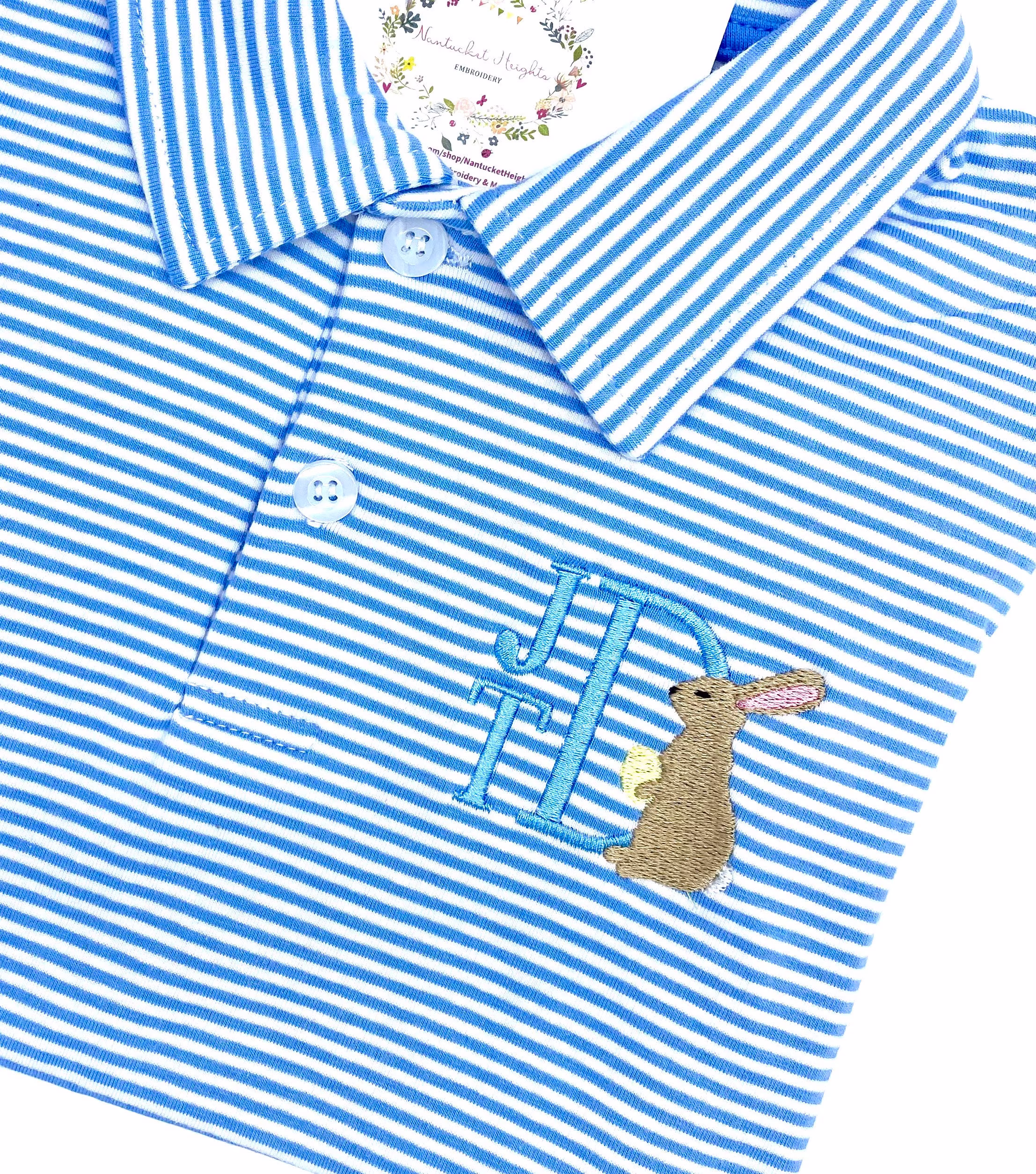Spring Easter Boy's Toddler Polo Short Sleeved Striped Cornflower Blue Quality Soft Cotton Blend Sizes 12 Mo - 8