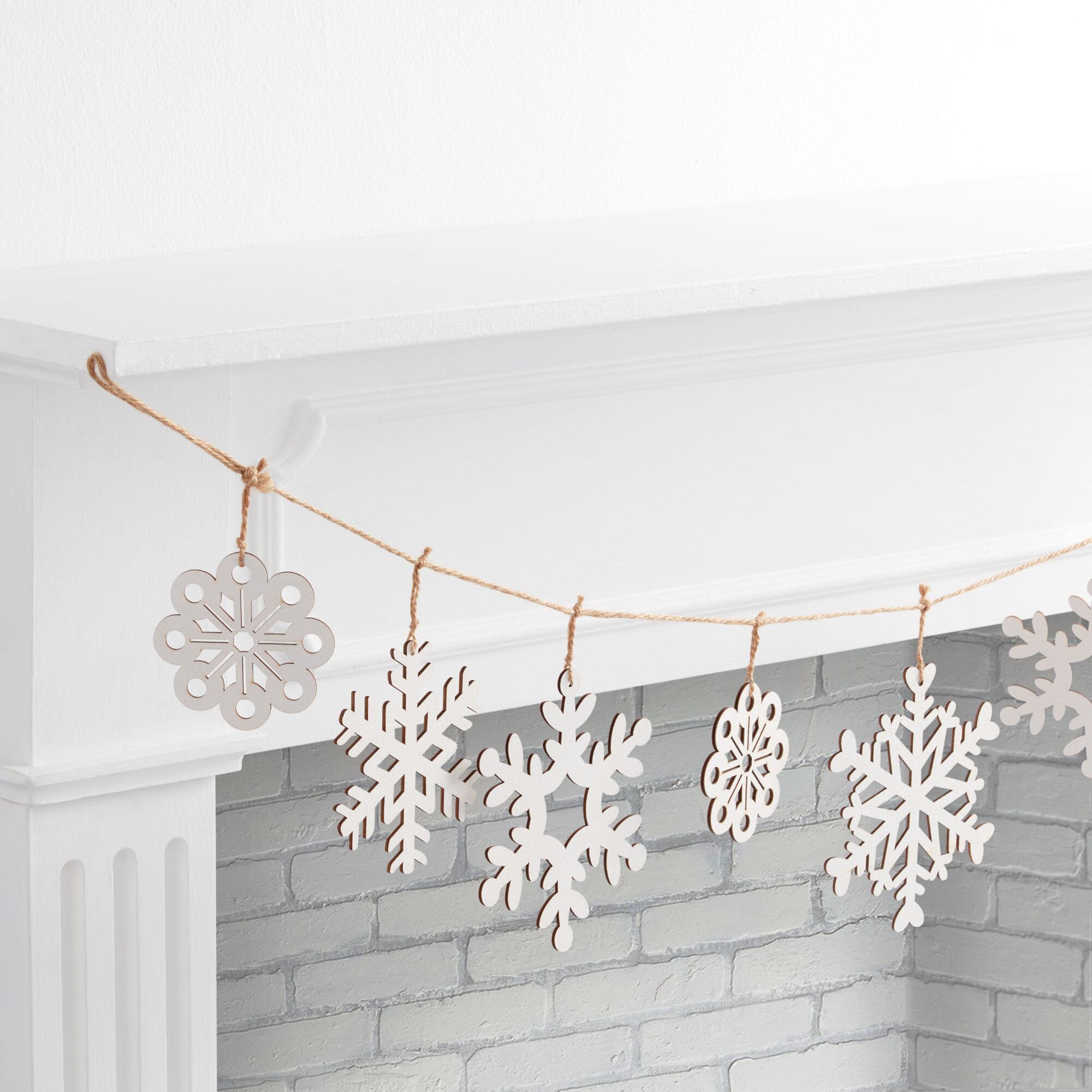 Glittered White Woodcut Snowflake Garland by World Market