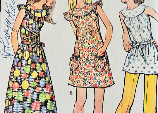 Uncut 1972 Mccall's 3240 Misses' Round-Yoked Dress in Two Lengths Or Tunic, With Ruffled Shoulders Sleeveless, Pants; Size 12, Bust 34"