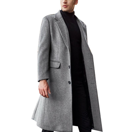 Men's Wool Blend Casual Long Coat - Gray, XL - xl grey
