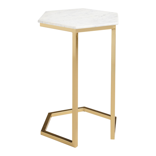 Hexagonal White Marble And Gold Metal Margaux Laptop Table by World Market