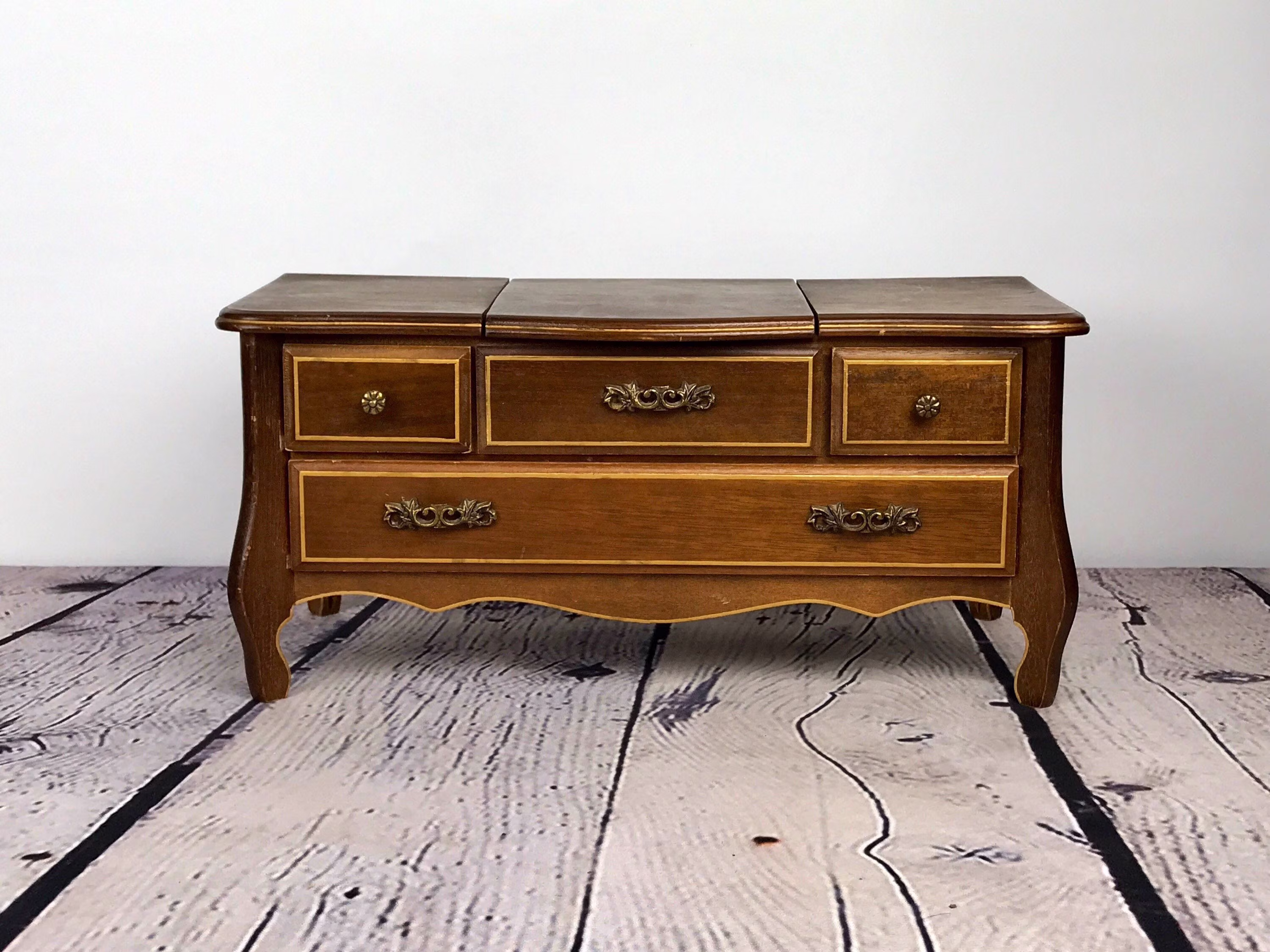 Antique Jewelry Box With Drawers, Musical Box, Japan Mele Music Storage, Vanity Makeup Organizer, Atomchicago