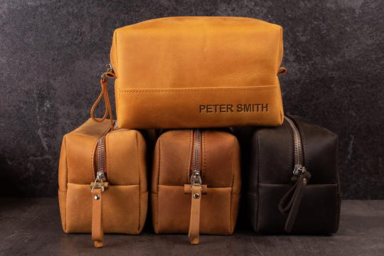 Personalized Leather Dopp Kit, Anniversary Gifts For Men, Toiletry Bag Gift Him