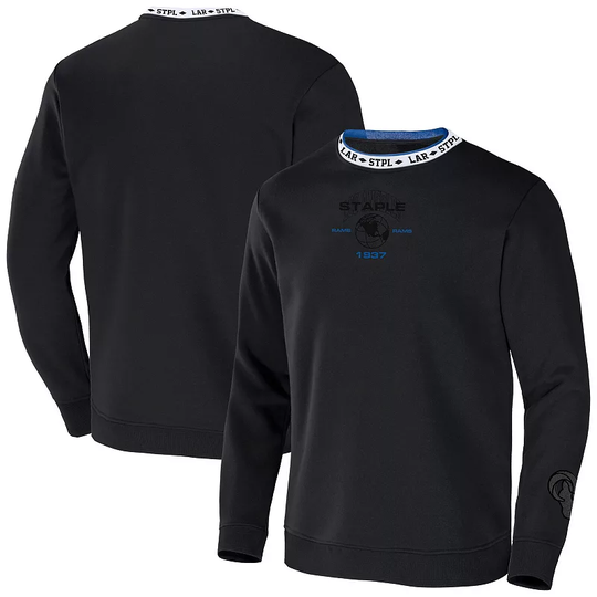 Men's NFL x Staple Black Los Angeles Rams Globe Crewneck Pullover, Size: Medium
