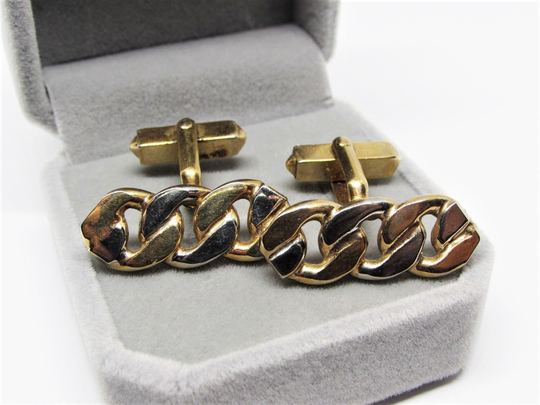 Vintage Swank Gold Knot Chain Link Cuff-Links, Two-Tone Silver Metal, Mid-Century Modern Modernist, 1960S Guys Mens Cool Jewelry Gift