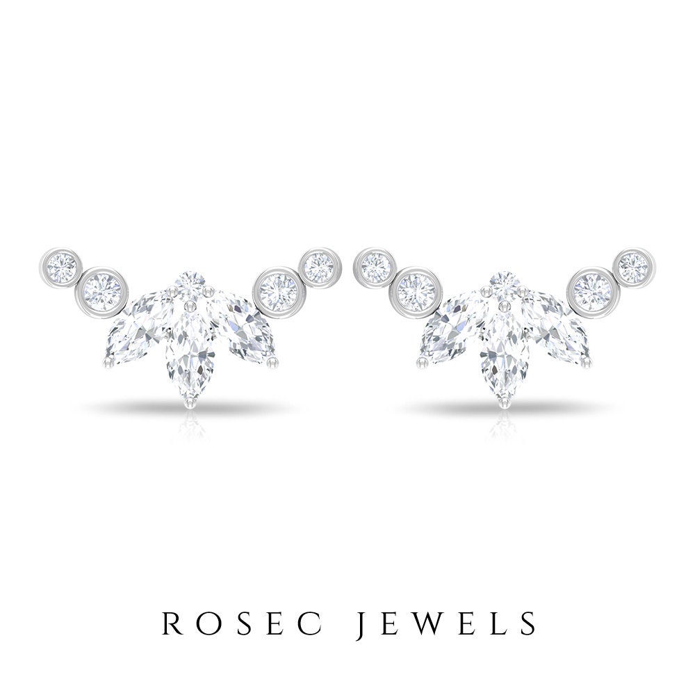 1/2 Ct Diamond Ear Crawler, Minimal Climber, Piercing Earrings