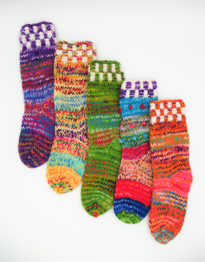 Hand Knitting Alpaca Blend Andean Socks For Kids 3-5 Years Old/ Multicolor Ethnic