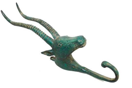 Bronze Antelope Impala Wall Hook Peg Coat Rack Hanger Farmhouse Decor Bali Art
