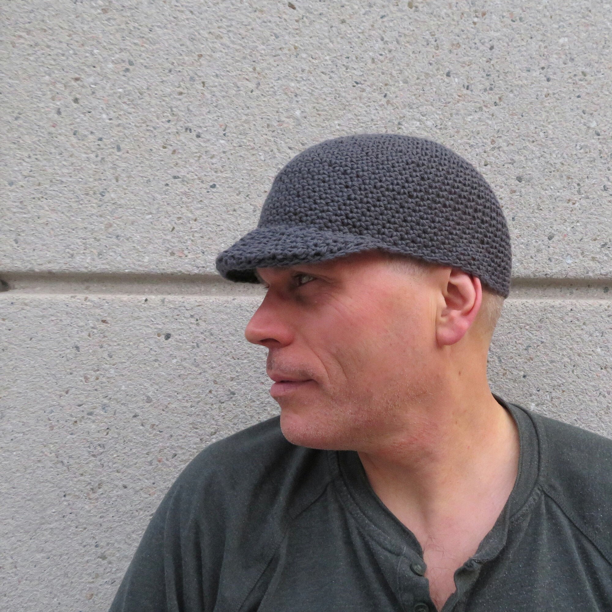 Crochet Baseball Cap, Cotton Linen Blend Slate Gray