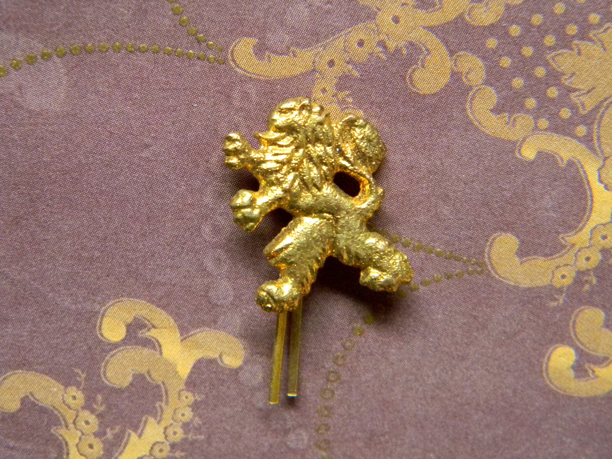 Rampant Lion Gold Tone Plated Metal Insignia Brad/Pin. Vintage Eastern European Military Surplus. 12 Available. Sold Individually
