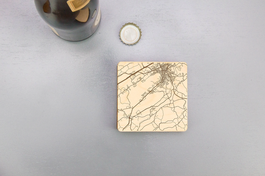 Bristol, Tennessee Street Map Coasters | Engraved Wood Gift Set Housewarming
