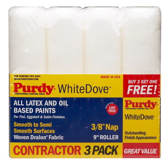 Purdy White Dove 4-Pack 9-in x 3/8-in Nap Woven Synthetic Blend Paint Roller Cover | 14F863400
