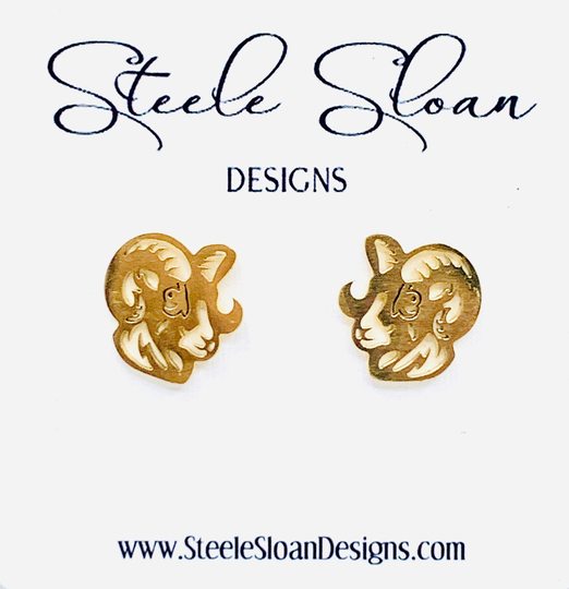Go Rams Cute Ram Earrings Unc Gift, Rameses La Rams, Gold Stud Stainless Steel Hypoallergenic