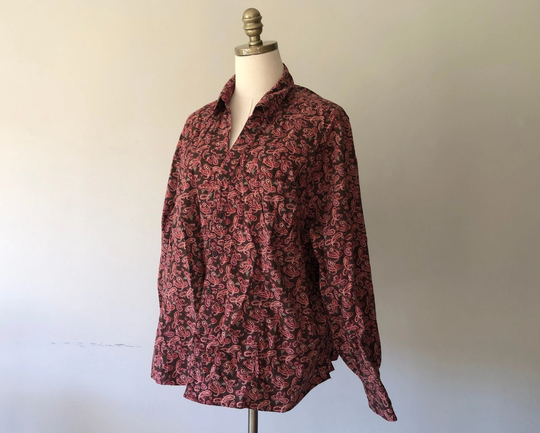 Blouse Plus Size 2x Christopher & Banks Purple Paisley Cotton Stretchy Blend Long Sleeves Vintage