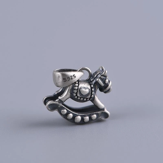 3D Rocking Horse Sterling Silver Necklace Pendant Charm