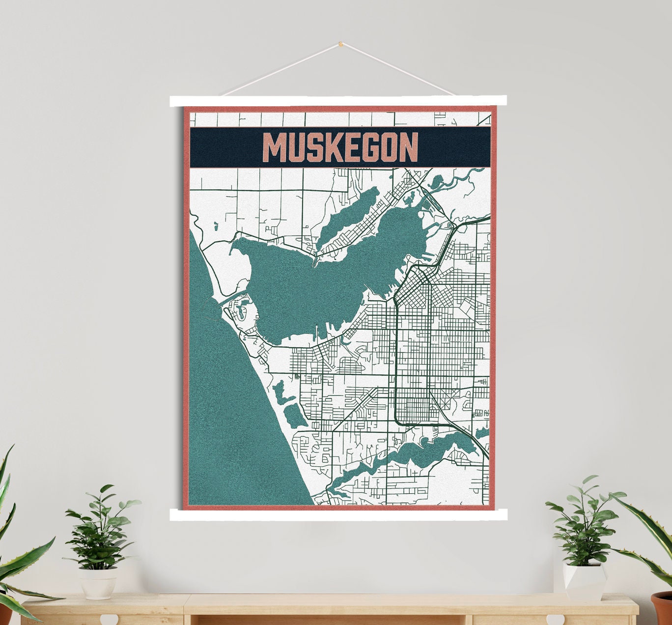 Muskegon Michigan Street Map | Hanging Canvas Of Printed Marketplace