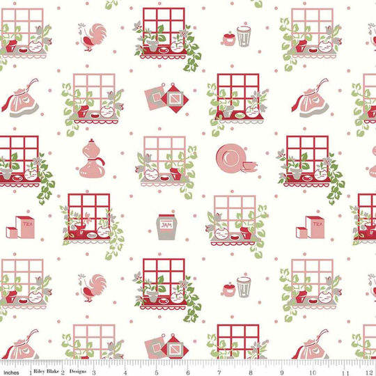 Cook Book Collection Window Coral Yardage | 43" X 44" Wide By Lori Holt Of Bee in My Bonnet For Riley Blake Designs C11756 Coral