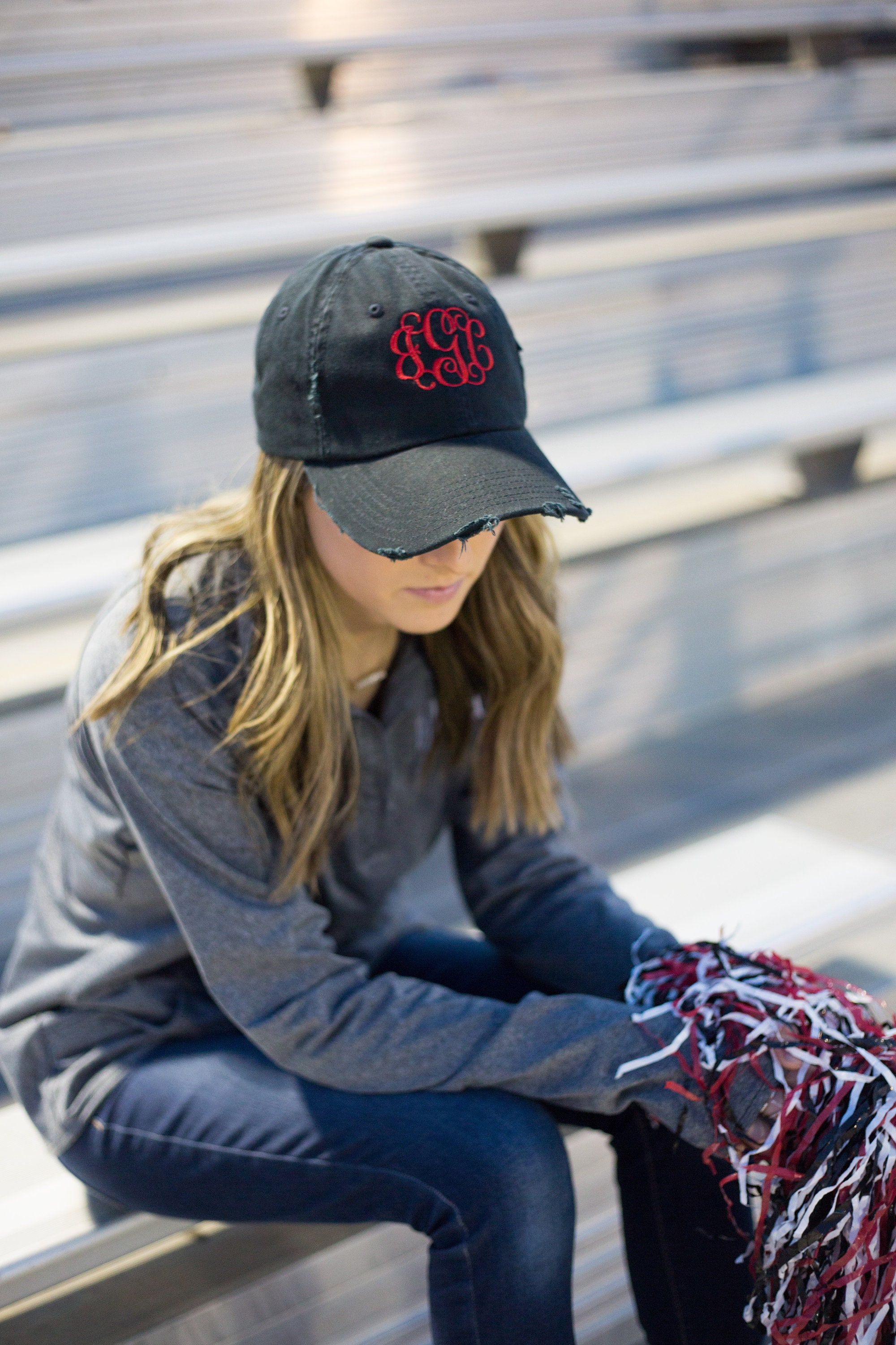 Monogrammed Baseball Hat For Women, Personalized Distressed Cap, Sports Mom Hat, Gift Fan, Game Day