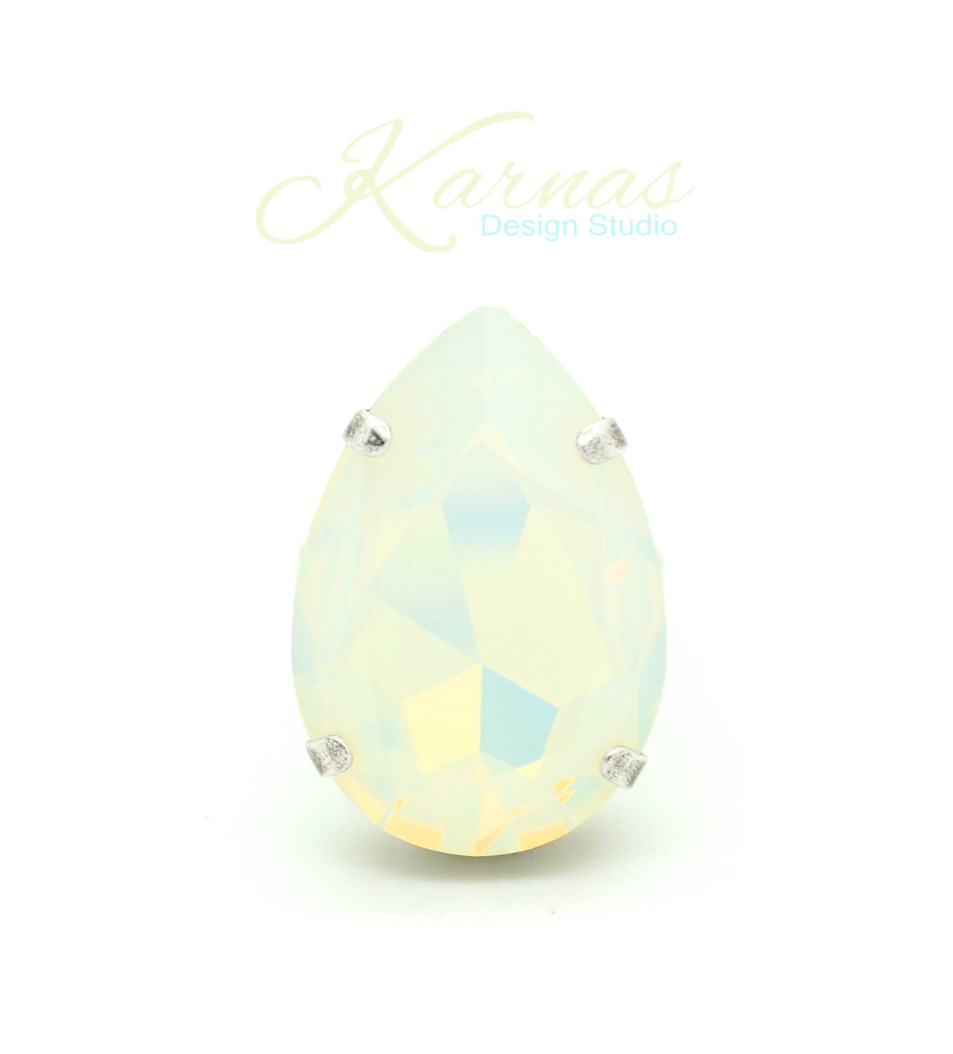 White Opal 30X20mm Crystal Pear Xxl Adjustable Ring K.d.s. Premium Choose Your Finish Karnas Design Studio Free Shipping