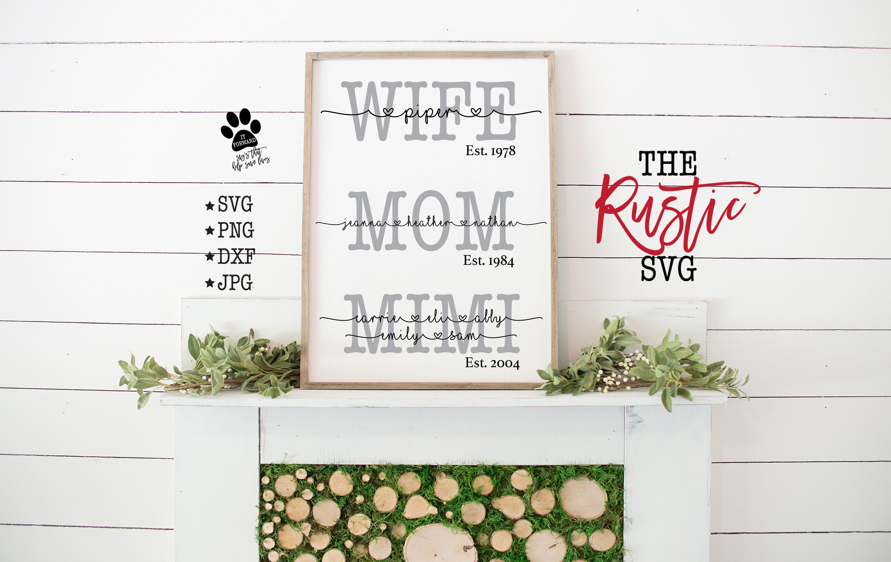Wife Mom Grandma, Names Sign, Mimi Svg, Wood Mother's Day Gift, Est, Svg Files, Svg, Cricut, Silhouette, 014