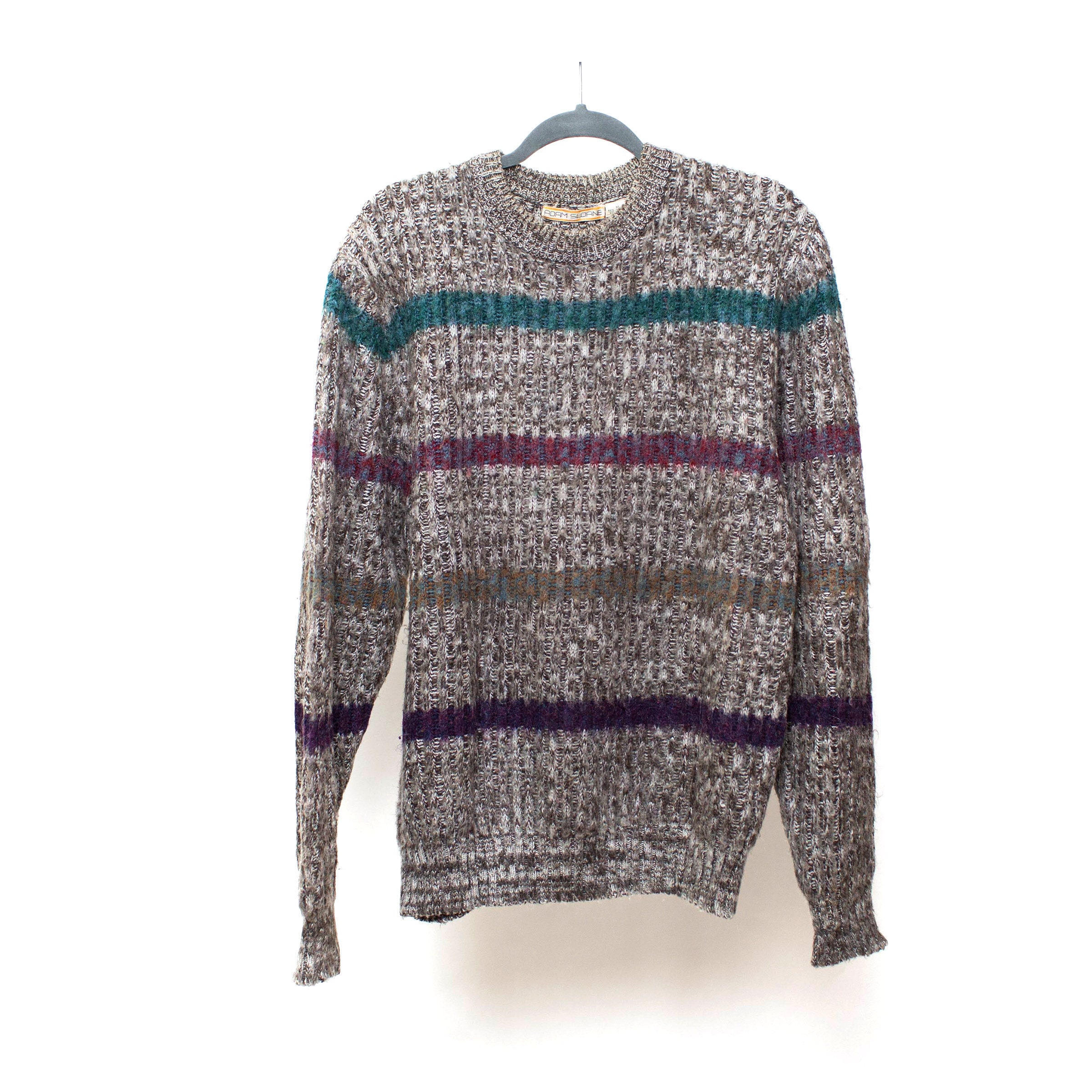 Acrylic Mohair Blend Mens Striped Pullover Sweater Xl