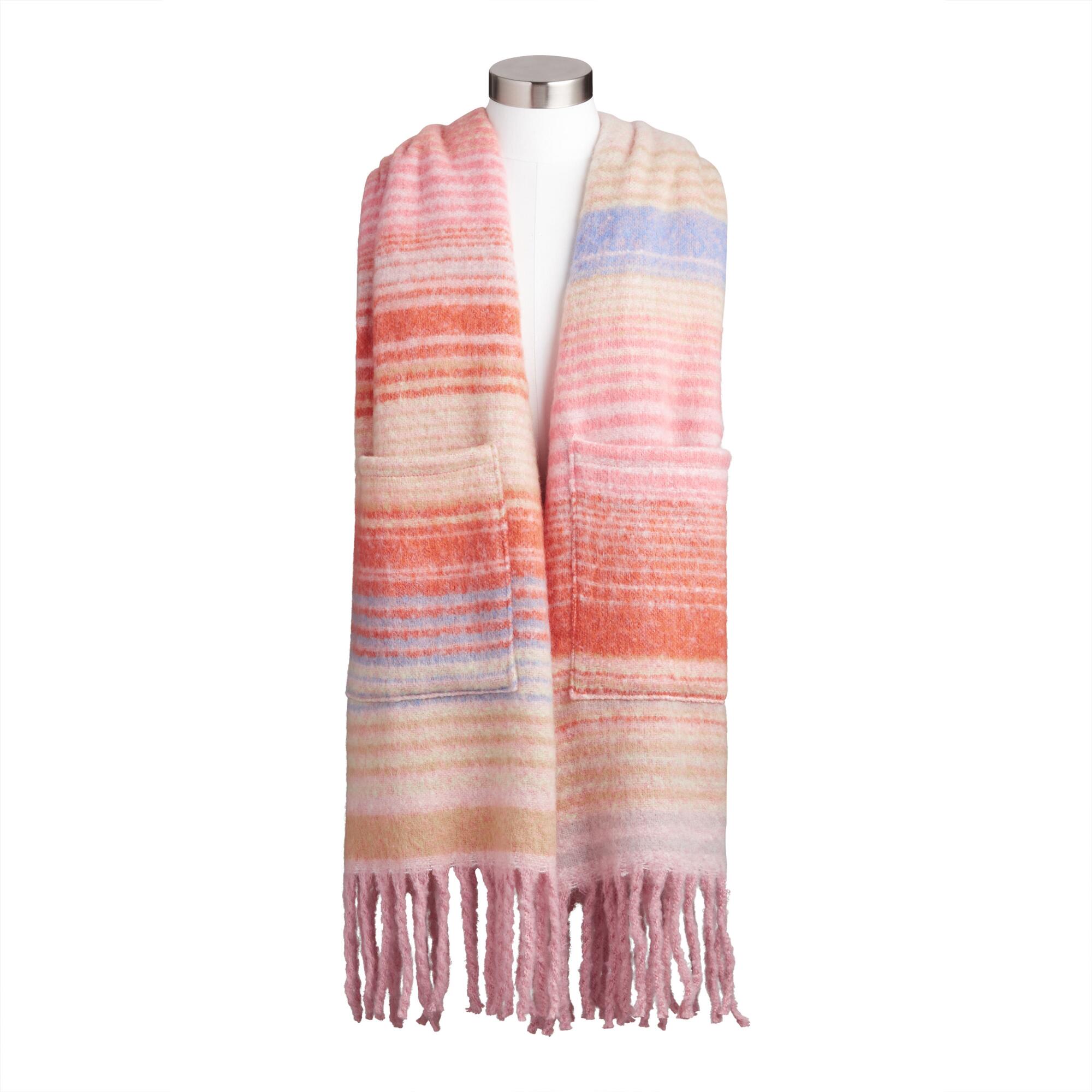 Pink, Blue And Orange Striped Scarf With Pockets: Multi by World Market