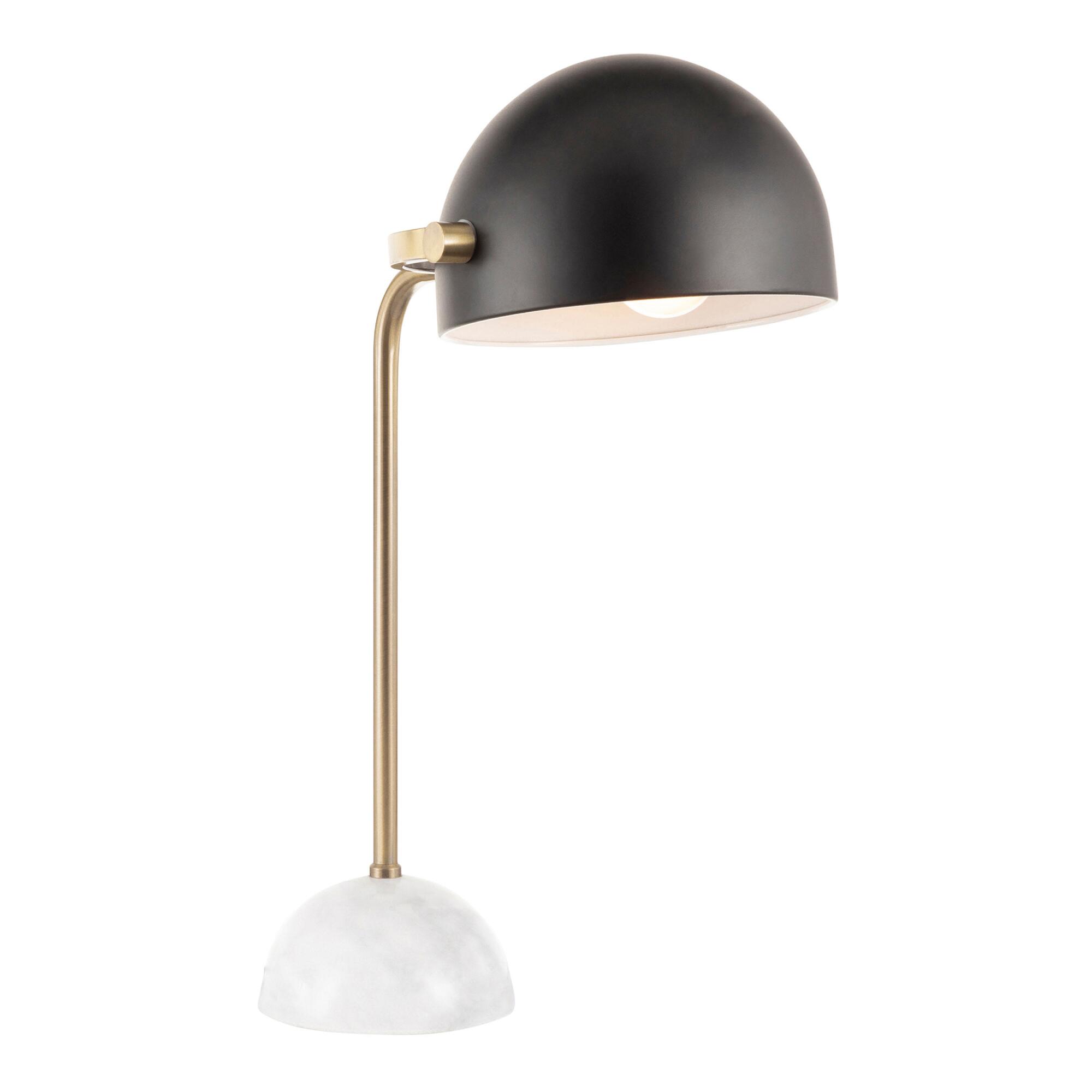 Black Metal and White Marble Adjustable Elodie Table Lamp: Black/Gold by World Market