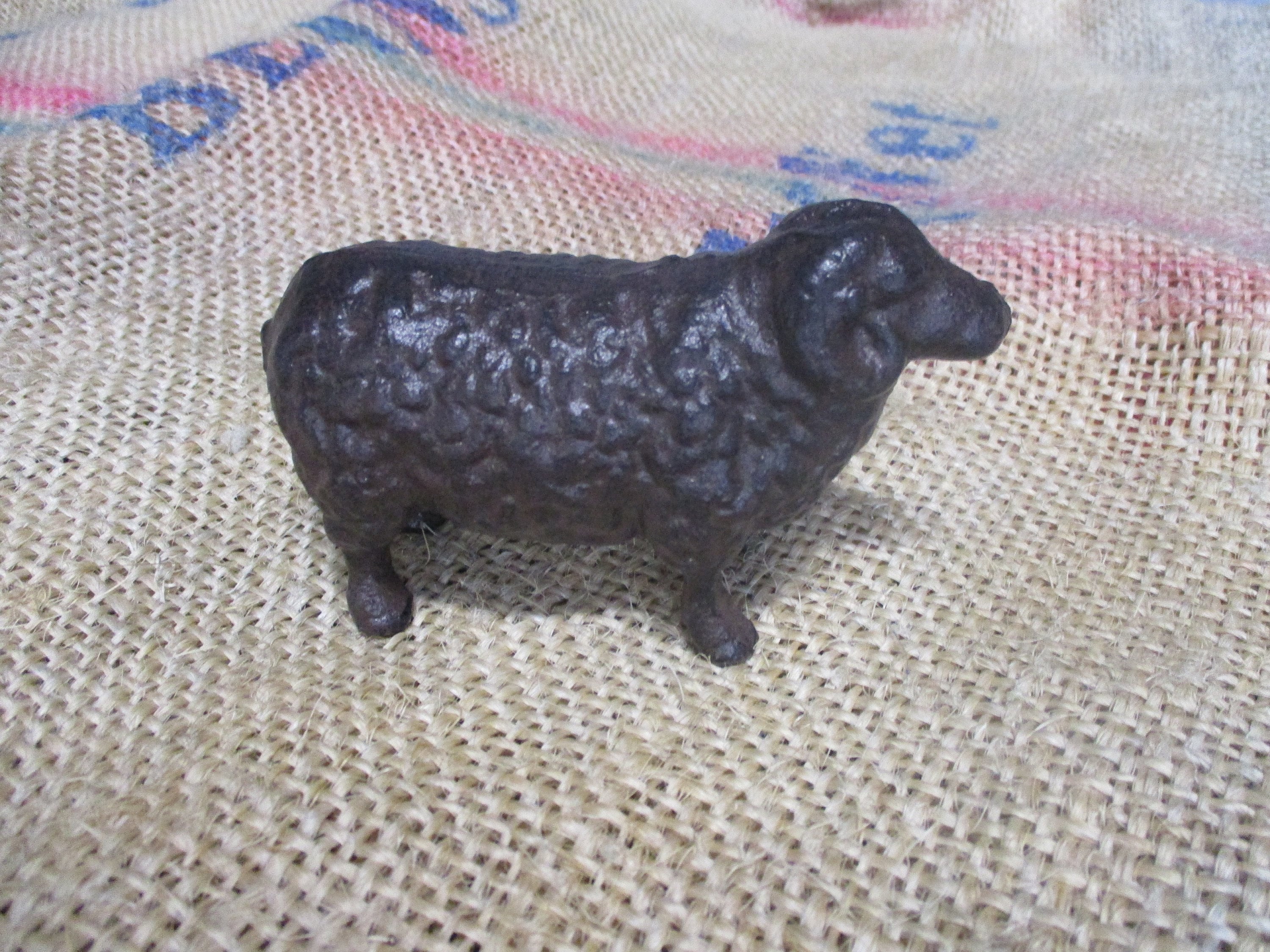 Cast Iron Brown Sheep Ram Farm Toy Figure Statue Door Stop Paper Weight