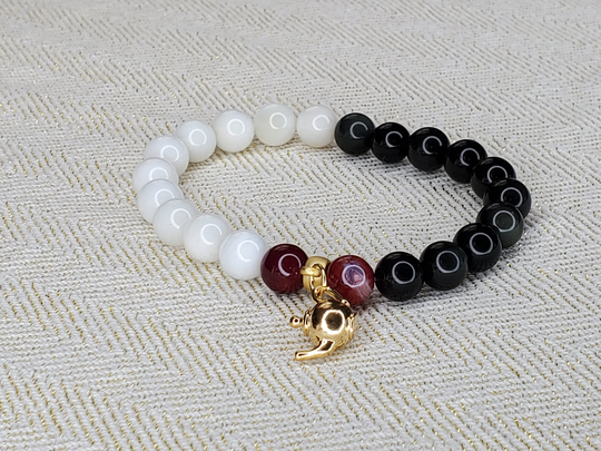 Victoria Moonstone & Black Obsidian Bracelet, White Gifts For Her, Women's Bracelet, Stacking Teapot Charm