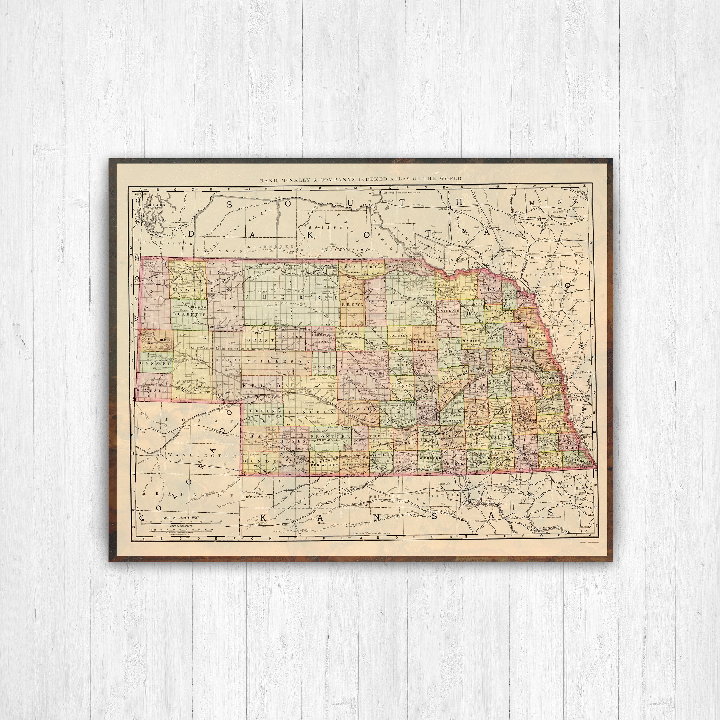 Nebraska Antique Color State Map Print | Canvas Art Printed Marketplace