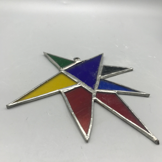 Rainbow Abstract Star Leaded Glass Hanging Sun Catcher 11'' Stained Decor, Seven Point