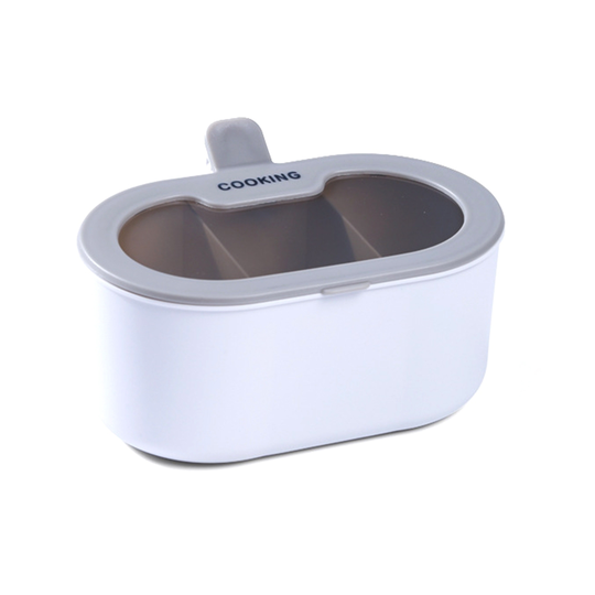 3 Grids Seasoning Container Water Proof Multi-function PP Plastic Transparent Lid Convenient Spice Jar for Kitchen - white