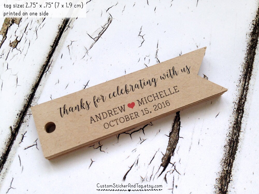 Thanks For Celebrating With Us Personalized Tags, Flag Tag, Pennant Thank You Wedding Kraft Tag | T-40
