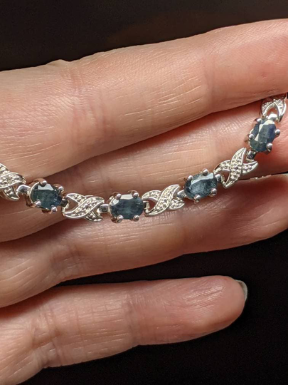 Vintage Sterling Silver, Labradorite, & Cz Tennis Bracelet