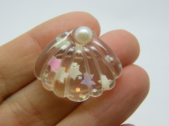6 Shell Embellishment Cabochons Clear Resin Ff543