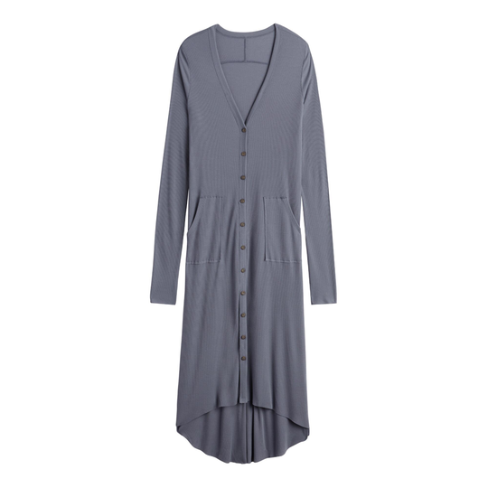 Blue Ribbed Knit Lounge Dress With Pockets - Small by World Market